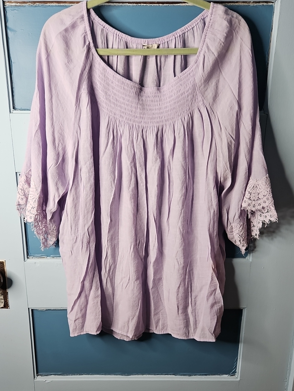 Cato Lilac Lace-Sleeve Women's Peasant Top - Lightweight Scoop Neck 22/24W